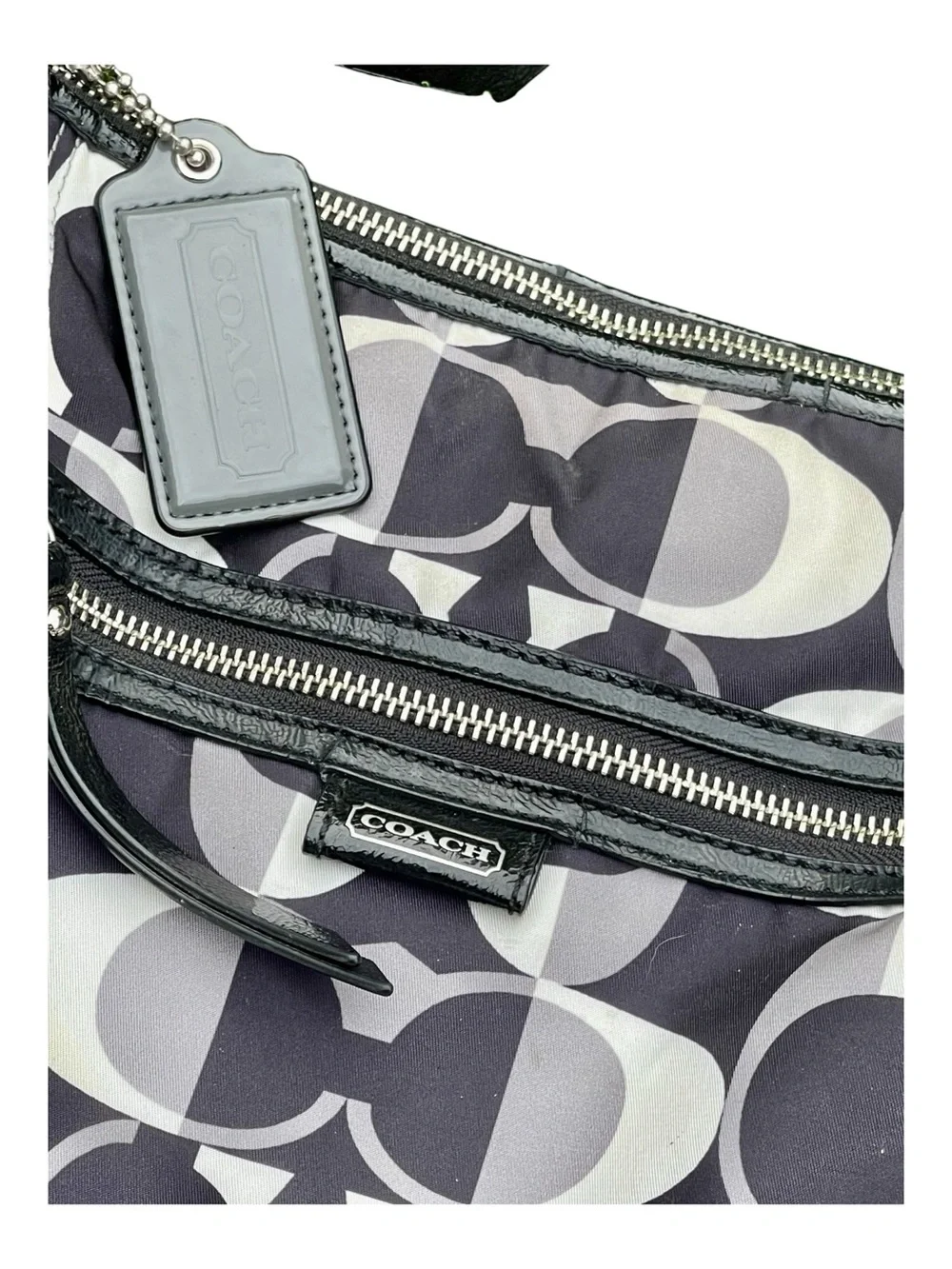 Authentic Coach Signature Nylon Hobo Bag – Black & Grey Monogram